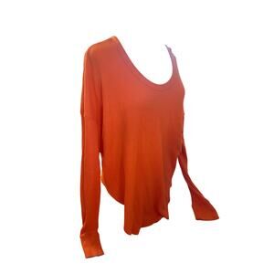 M We The Free People Long Slv Waffle Thermal Scoop Neck Tee Shirt Top Orange